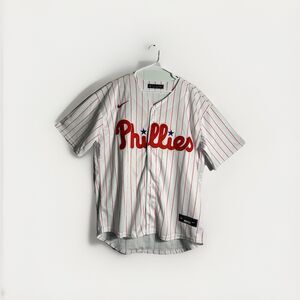 NWT Men’s Large Philadelphia Phillies Brandon Marsh White W/ Pin Stripes Jersey